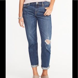Mid-Rise Boyfriend Straight Distressed Jeans